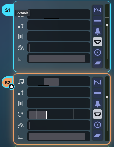 S1 and S2 with S2 locked to S1, showing the padlock on S2