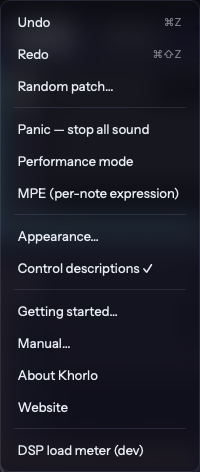 The ☰ menu, in five groups
