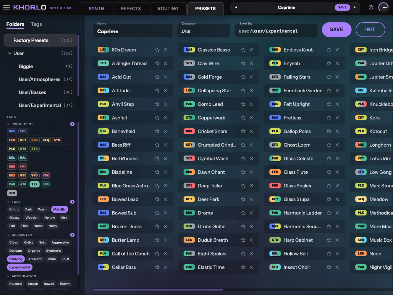 Khorlo's preset browser.
