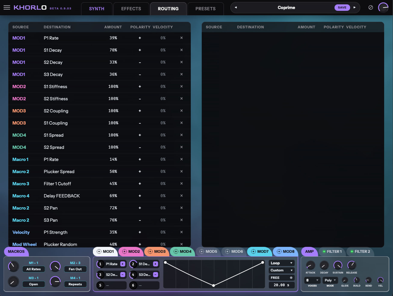 Khorlo's modulation routing page.